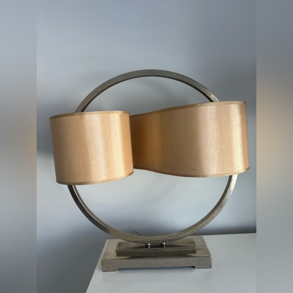 Other - Rare Vintage Modernist Brass Double Shade Circular Table Lamp Sonneman Style MCM